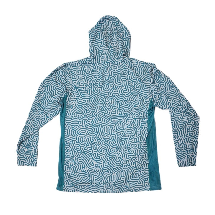 Performance Long Sleeve Hoodie Shirt - Brain Coral - Sea Green