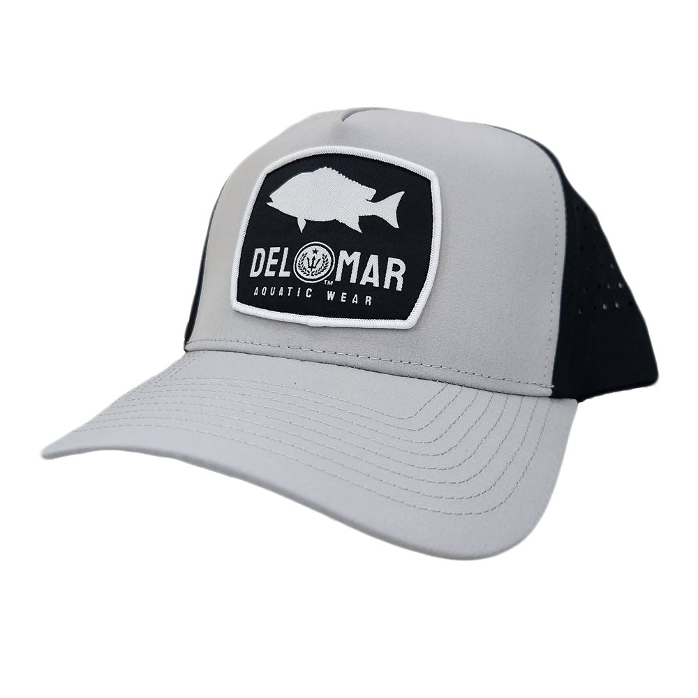 Laser Cut Mesh Performance Fishing Hat - Snapper - Black & Gray