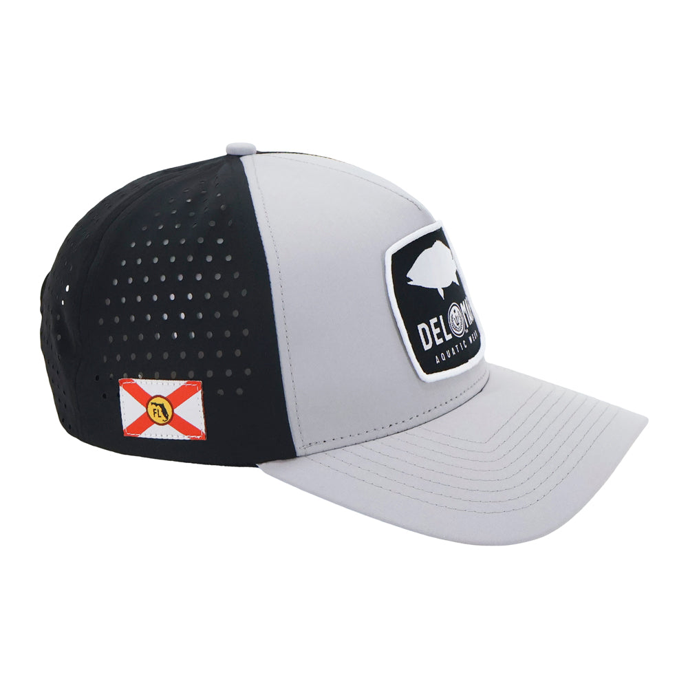 Laser Cut Mesh Performance Fishing Hat - Snapper - Black & Gray