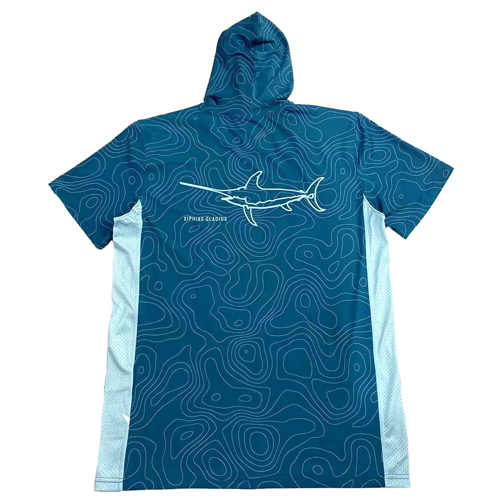 Performance Short Sleeve Shirt with Hood - Swordfish Blue