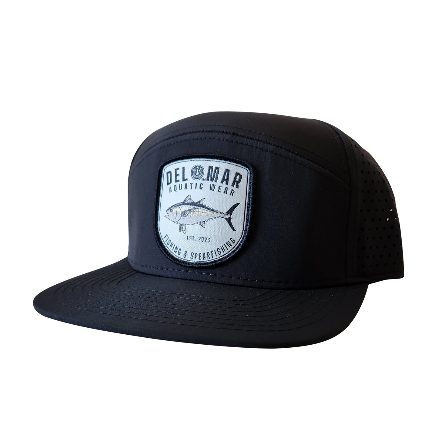 Laser Cut Mesh Performance Fishing Hat - Blackfin Tuna - Black