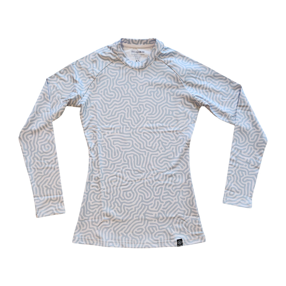 Womens Long Sleeve Rash Guard Shirt - Brain Coral