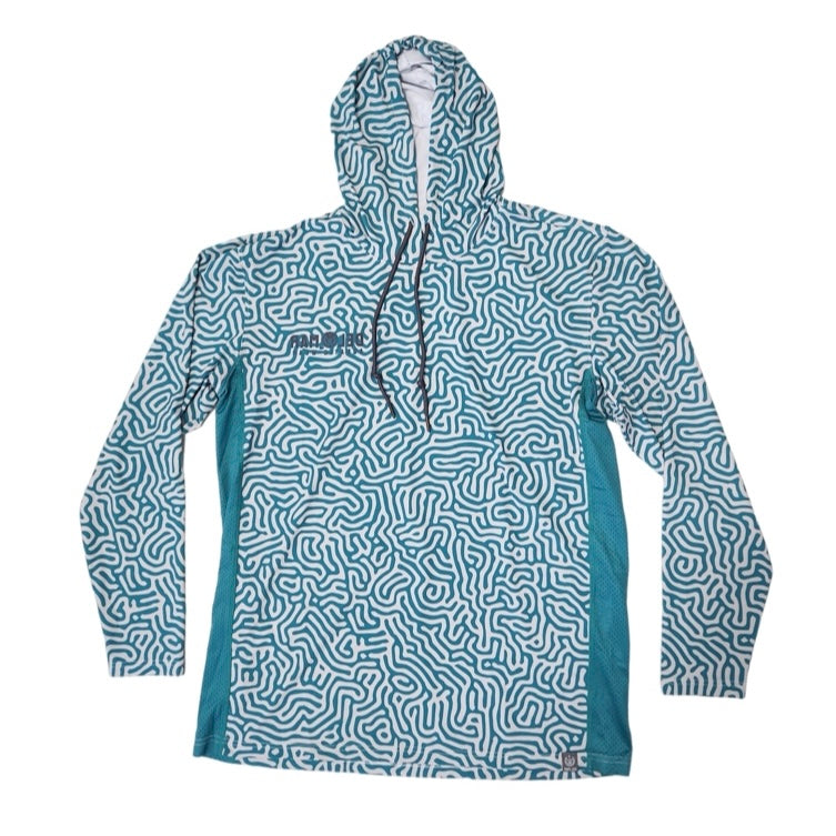 Performance Long Sleeve Hoodie Shirt - Brain Coral - Sea Green
