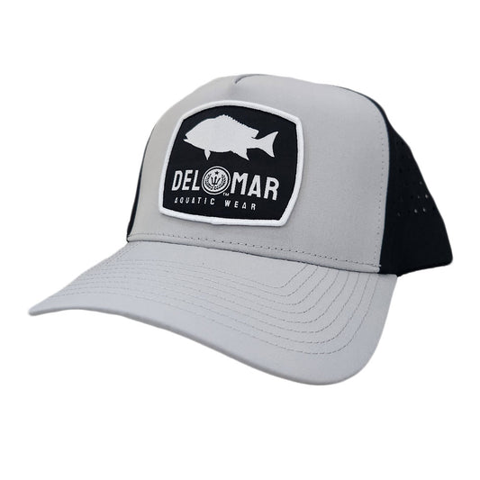 Laser Cut Mesh Performance Fishing Hat - Snapper - Black & Gray