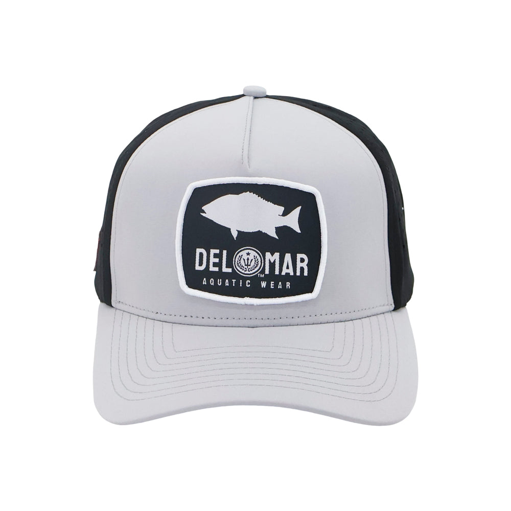 Laser Cut Mesh Performance Fishing Hat - Snapper - Black & Gray