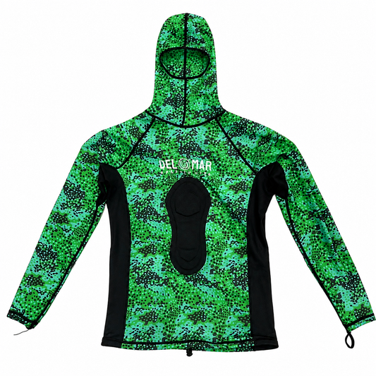Mens Spearfishing Rash Guard Top - Green Camo
