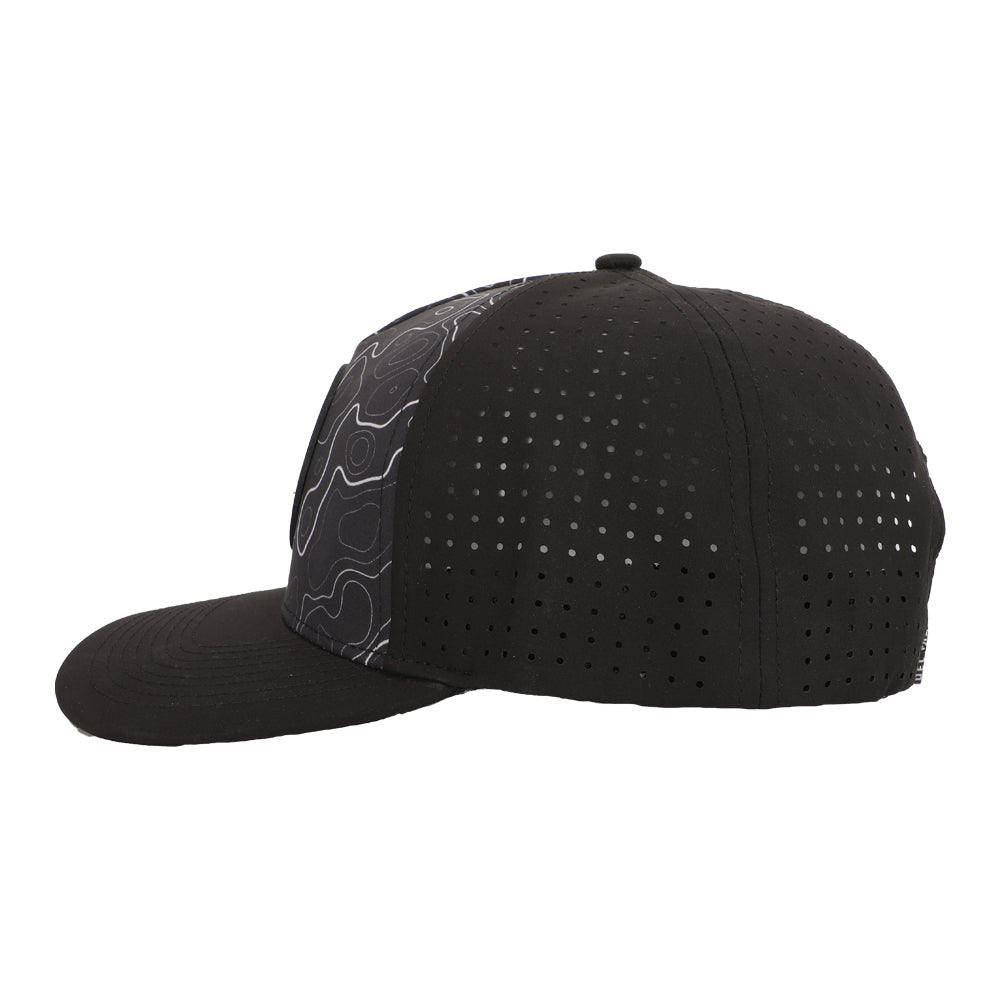 Laser Cut Mesh Performance Fishing Hat - Contour Lines - Black