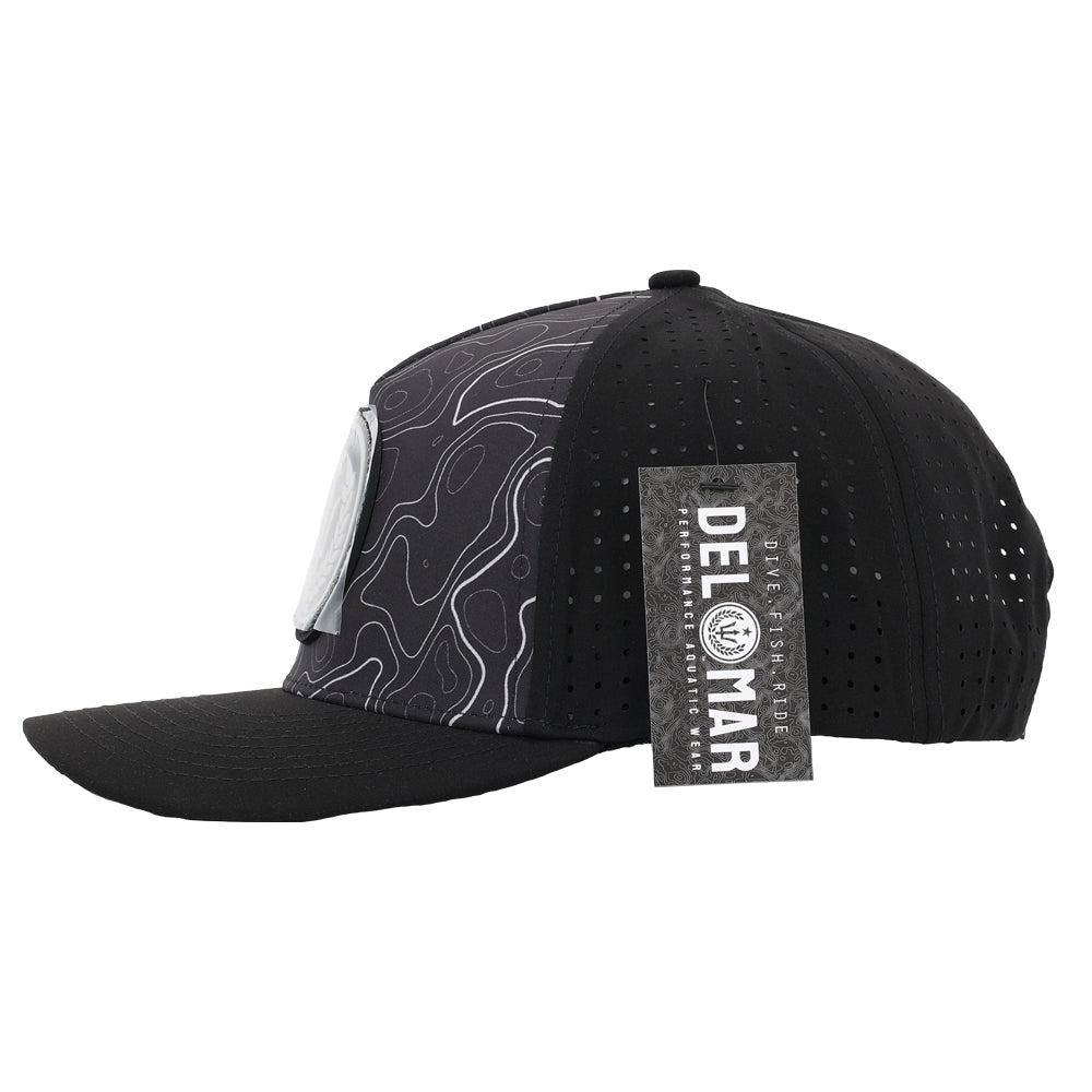 Laser Cut Mesh Performance Fishing Hat - Contour Lines - Black