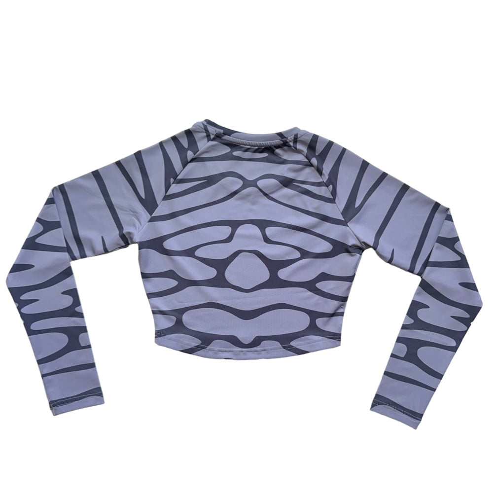 Womens Long Sleeve Crop Top Rash Guard Shirt - Tiger Shark