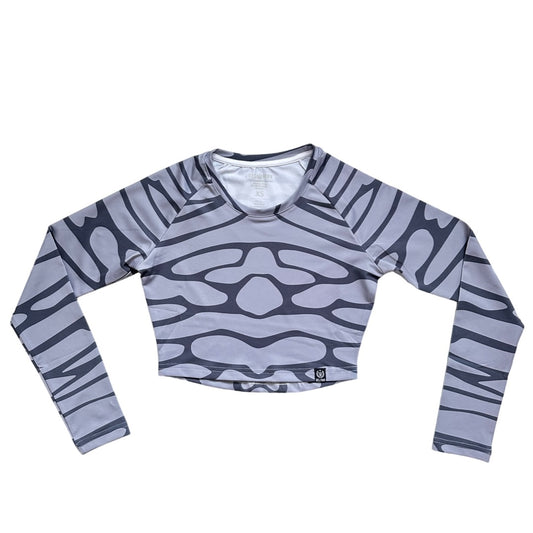 Womens Long Sleeve Crop Top Rash Guard Shirt - Tiger Shark